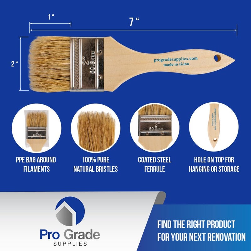 Pro-Grade Pro Grade - Chip Paint Brushes - 12 Ea 2 Inch Chip Paint Brush Light Brown - Image 2